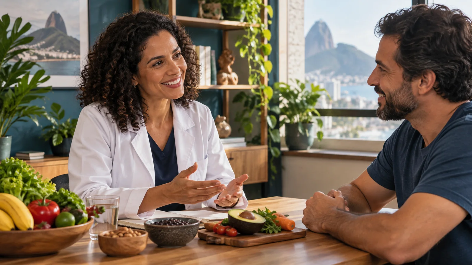 Cena editorial ilustrativa de atendimento em Nutrição